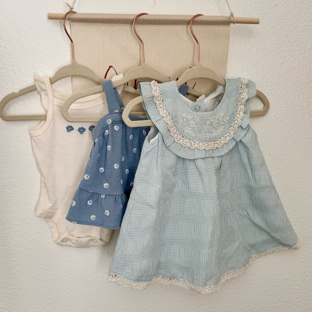 Blue 0-3 month bundle dress and short set